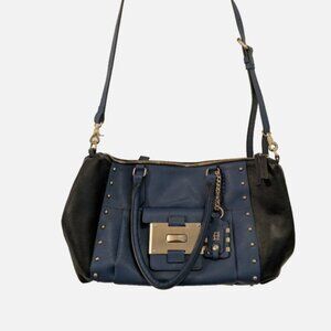 Joy Gryson Handbag Blue & Black Leather Color Block Large Purse / Tote / Satchel